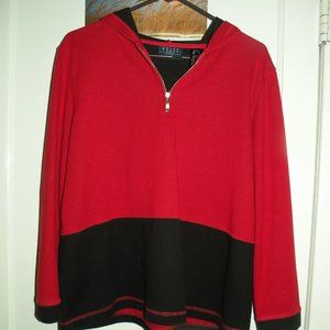 LIZ CLAIBORNE CRAZY HORSE PETITE HOODIE RED BLACK LARGE